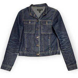 Club Monaco Luxury Designer Collarless Cropped Denim Jean Jacket - Womens S